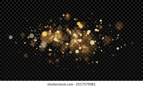 The dust sparks and golden stars shine with special light. Vector sparkles on a transparent background. . Stock royalty free vector illustration. PNG	