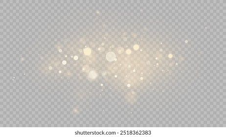 The dust sparks and golden stars shine with special light. Vector sparkles on a transparent background. . Stock royalty free vector illustration. PNG	