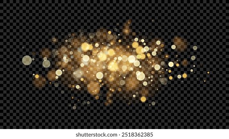 The dust sparks and golden stars shine with special light. Vector sparkles on a transparent background. . Stock royalty free vector illustration. PNG	