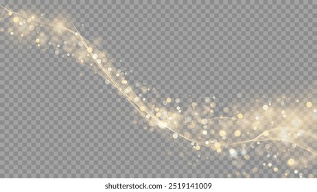 The dust sparks and golden stars shine with special light. Vector sparkles on a transparent background. . Stock royalty free vector illustration. PNG	