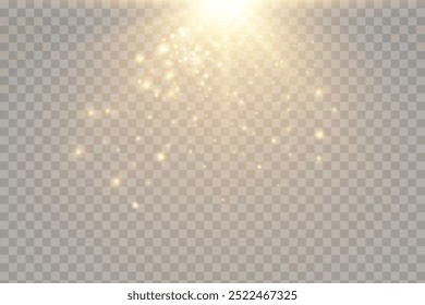 The dust sparks and golden stars shine with special light. Vector sparkles on a transparent background. . Stock royalty free vector illustration. PNG