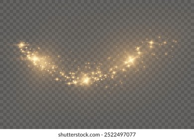 The dust sparks and golden stars shine with special light. Vector sparkles on a transparent background. . Stock royalty free vector illustration. PNG