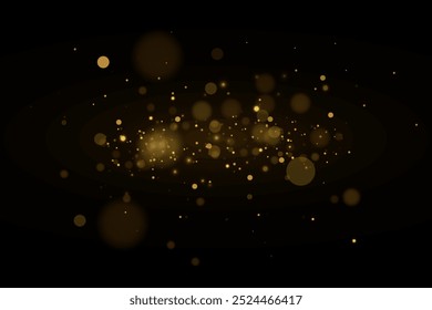 The dust sparks and golden stars shine with special light. Vector sparkles on a transparent background. . Stock royalty free vector illustration. PNG