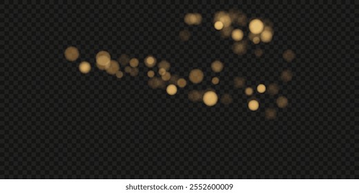 The dust sparks and golden stars shine with special light. Vector sparkles on a transparent background. Christmas light effect. Sparkling magical dust particles.