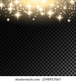 The dust sparks and golden stars shine with special light. White png dust light. Bokeh light lights effect background. Sparkling magical sparkle particles.