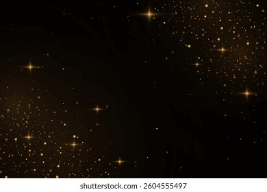 The dust sparks and golden stars shine with special light, bokeh effect. Vector sparkles on a transparent background. Christmas light effect. Sparkling magical dust particles.