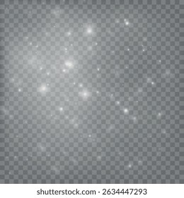 The dust sparks and golden stars shine with special light. Vector sparkles on a transparent background. Christmas light effect. Sparkling magical dust particles.