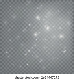 The dust sparks and golden stars shine with special light. Vector sparkles on a transparent background. Christmas light effect. Sparkling magical dust particles.