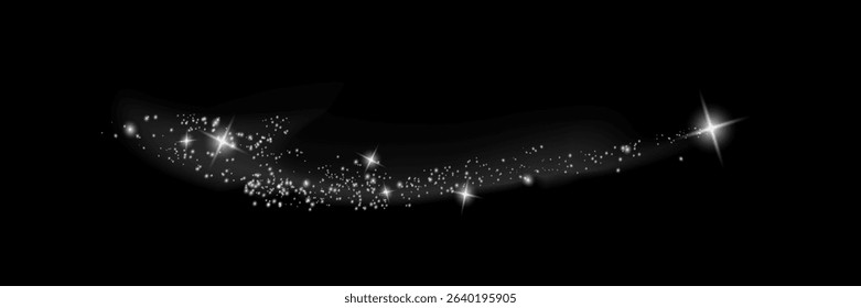 The dust sparks and golden stars shine with special light. Vector sparkles on a transparent background. Christmas light effect. Sparkling magical dust particles.