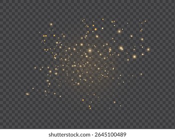 As faíscas de poeira e as estrelas douradas brilham com luz especial. Brilhos de vetor em um plano de fundo transparente. Efeito de luz de Natal. Partículas de poeira mágica cintilante.