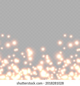 The dust sparks and red stars shine with special light. Red glitter sparkles on transparent background. Design a template for banner, poster and greeting cards. Christmas pattern. Vector illustration.