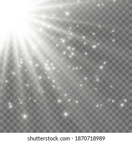 Dust sparks and silver shining stars with special light. Vector sparkles on a transparent background. Christmas light effect. Sparkling magical dust particles