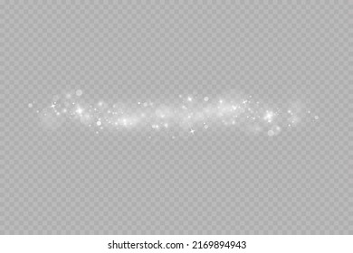 Dust sparks and stars shine with a special light. Christmas light effect. Glittering particles of magic dust.Vector sparkles on a transparent background.