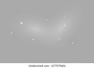 Dust sparks and stars shine with a special light. Christmas light effect. Glittering particles of magic dust.Vector sparkles on a transparent background.