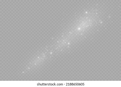 Dust sparks and stars shine with a special light. Christmas light effect. Glittering particles of magic dust.Vector sparkles on a transparent background.