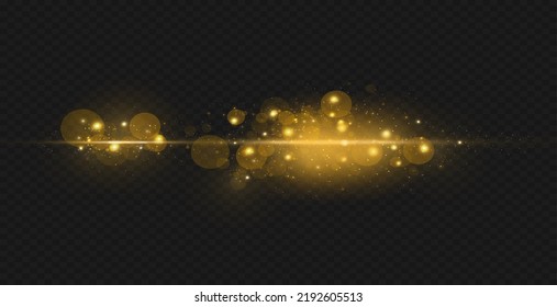 Dust sparks and stars shine with a special light. Christmas light effect. Glittering particles of magic dust.Vector sparkles on a transparent background.
