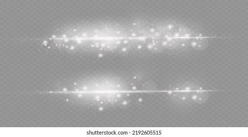 Dust sparks and stars shine with a special light. Christmas light effect. Glittering particles of magic dust.Vector sparkles on a transparent background.