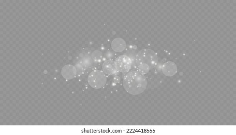 Dust sparks and stars shine with a special light. Christmas light effect. Glittering particles of magic dust.Vector sparkles on a transparent background.