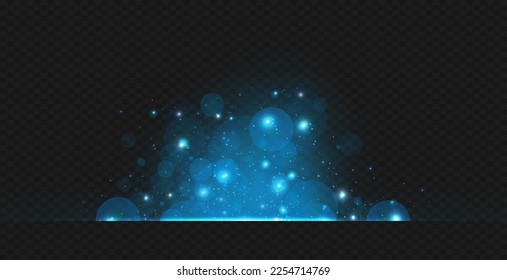 Dust sparks and stars shine with a special light. Christmas light effect. Glittering particles of magic dust.Vector sparkles on a transparent background.