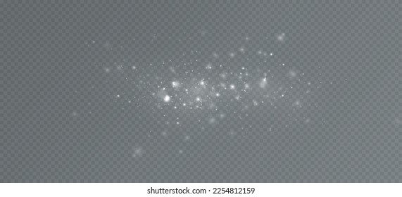 Dust sparks and stars shine with a special light. Christmas light effect. Glittering particles of magic dust.Vector sparkles on a transparent background.