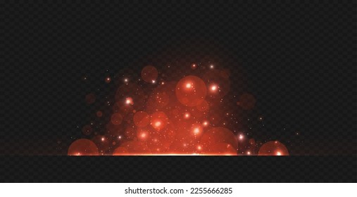 Dust sparks and stars shine with a special light. Christmas light effect. Glittering particles of magic dust.Vector sparkles on a transparent background.