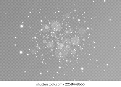 Dust sparks and stars shine with a special light. Christmas light effect. Glittering particles of magic dust.Vector sparkles on a transparent background.