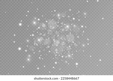 Dust sparks and stars shine with a special light. Christmas light effect. Glittering particles of magic dust.Vector sparkles on a transparent background.