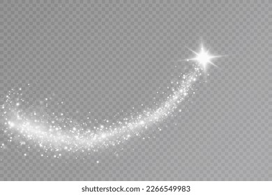 Dust sparks and stars shine with a special light. Christmas light effect. Glittering particles of magic dust.Vector sparkles on a transparent background.