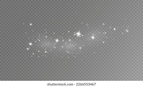 Dust sparks and stars shine with a special light. Christmas light effect. Glittering particles of magic dust.Vector sparkles on a transparent background.