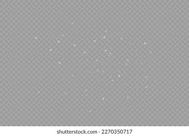 Dust sparks and stars shine with a special light. Christmas light effect. Glittering particles of magic dust.Vector sparkles on a transparent background.