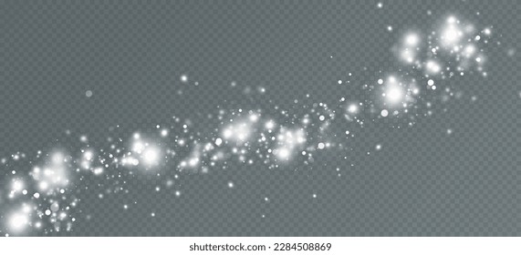 Dust sparks and stars shine with a special light. Christmas light effect. Glittering particles of magic dust.Vector sparkles on a transparent background.