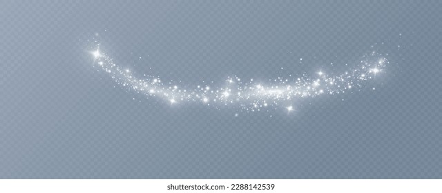 Dust sparks and stars shine with a special light. Christmas light effect. Glittering particles of magic dust.Vector sparkles on a transparent background.