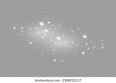Dust sparks and stars shine with a special light. Christmas light effect. Glittering particles of magic dust.Vector sparkles on a transparent background.