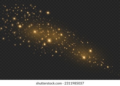 Staubfunken und Sterne leuchten mit einem besonderen Licht. Weihnachtslicht-Effekt. Glitzernde Partikel magischen Staubs.Vektorgrafik funkelt auf transparentem Hintergrund.