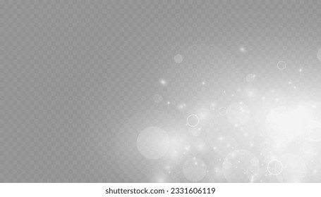 Dust sparks and stars shine with a special light. Christmas light effect. Glittering particles of magic dust.Vector sparkles on a transparent background.