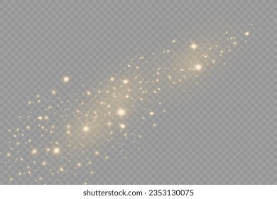 Dust sparks and stars shine with a special light. Christmas light effect. Glittering particles of magic dust.Vector sparkles on a transparent background.