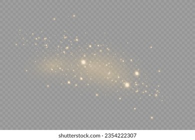 Dust sparks and stars shine with a special light. Christmas light effect. Glittering particles of magic dust.Vector sparkles on a transparent background.