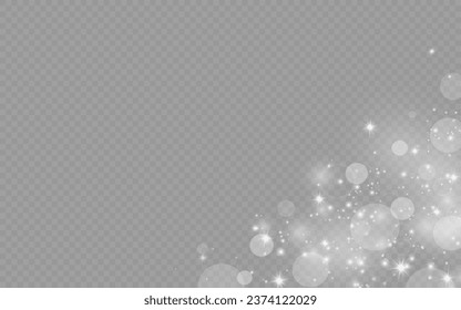 Dust sparks and stars shine with a special light. Christmas light effect. Glittering particles of magic dust.Vector sparkles on a transparent background.