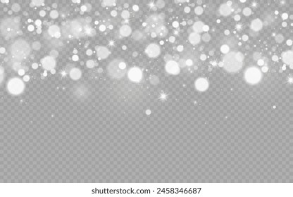 Dust sparks and stars shine with a special light. Christmas light effect. Glittering particles of magic dust.Vector sparkles on a transparent background.