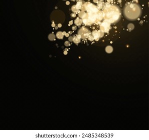 Dust sparks and stars shine with a special light. Christmas light effect. Glittering particles of magic dust.Vector sparkles on a transparent background.