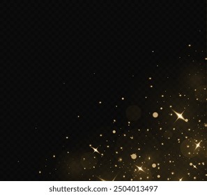 Las chispas de polvo y las estrellas brillan con una luz especial. Navidades efecto de luz. Partículas brillantes de polvo mágico. El Vector brilla sobre un fondo transparente.