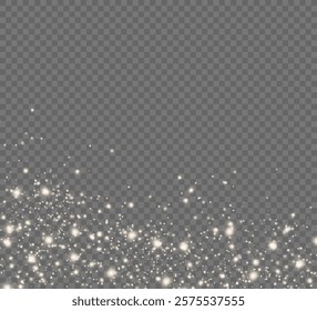 Dust sparks and stars shine with a special light. Christmas light effect. Glittering particles of magic dust.Vector sparkles on a transparent background.