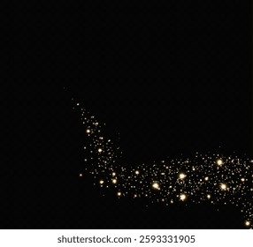 Dust sparks and stars shine with a special light. Christmas light effect. Glittering particles of magic dust.Vector sparkles on a transparent background.