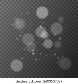 Dust sparks and stars shine with a special light. Christmas light effect. Glittering particles of magic dust. Vector. Vector sparkles on a transparent background
