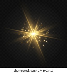 Dust sparks and white shiny stars with linear light. Vector sparkles on a transparent background. Christmas light effect. Sparkling magical dust particles.