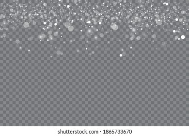 The dust sparks and white stars shine with special light. Vector sparkles on a transparent background. Christmas light effect. Sparkling magical dust particles
