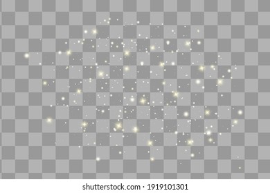 The dust sparks and white stars shine with special light. Vector sparkles on a transparent background. Christmas light effect. Sparkling magical dust particles.