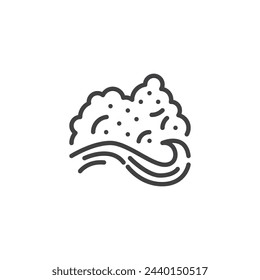 Icono de la línea Dust Storm. signo de estilo lineal para el concepto móvil y el diseño web. Icono de vector de contorno de nubes de polvo arremolinadas. Símbolo del tiempo tormentoso, ilustración del logotipo. Gráficos vectoriales
