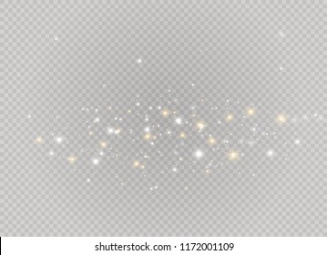 Dust white. White sparks and golden stars shine with special light. Vector sparkles on a transparent background. Christmas abstract pattern. Sparkling magical dust particles.