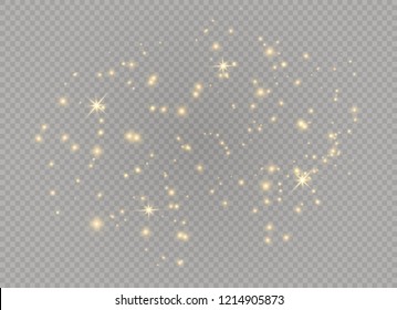 Dust white. White sparks and golden stars shine with special light. Vector sparkles on a transparent background. Christmas abstract pattern. Sparkling magical dust particles.